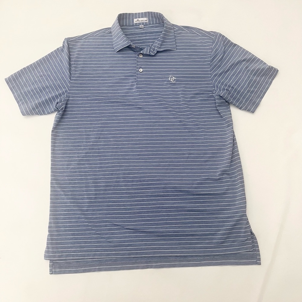 Men’s size large Peter Millar performance golf polo in blue and white st… - Picture 1 of 7